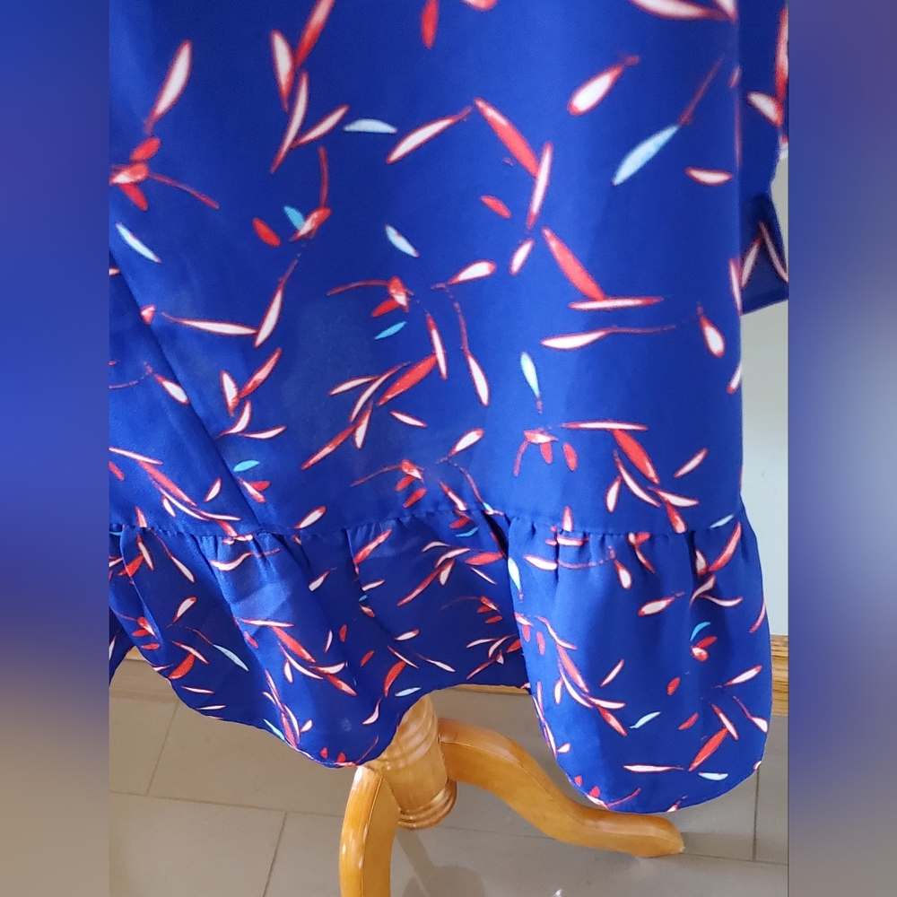 Banana Republic Women's XL Royal Blue Patterned & Ruffle Tunic Summer Dress - Picture 9 of 10